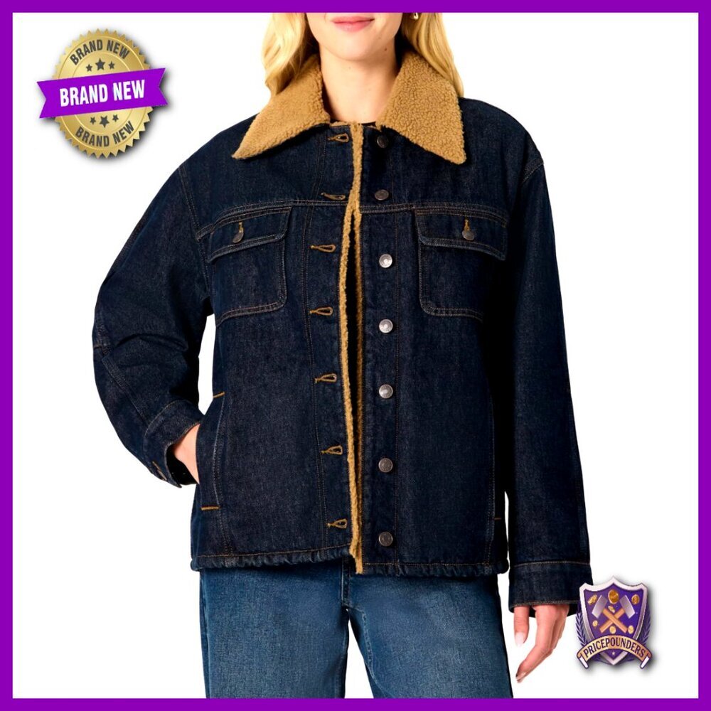 Oversized Denim Jacket Faux Shearling Lined Vintage Y2K Chic Cozy Winter Wear